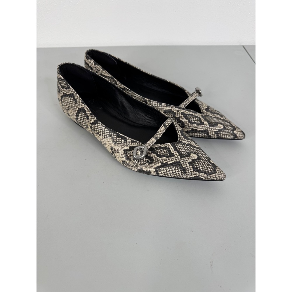 Rebecca Minkoff Snakeskin Embossed Pointed Toe Flats Black Cream Buckle 7.5M
